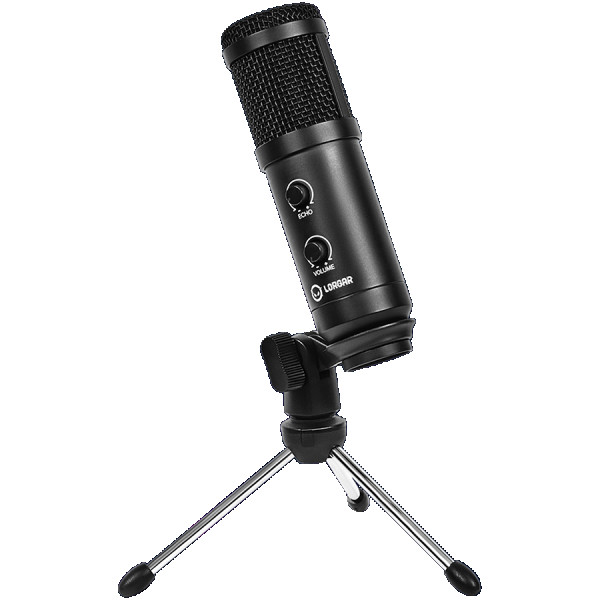 LORGAR Soner 313, Gaming Microphones, Black, USB condenser microphone with Volume Knob & Echo Kob, including 1x Microphone, 1 x 2.5M USB Ca