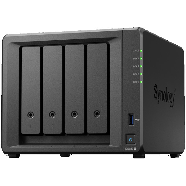 Synology DiskStation DS923+, Tower, 4-Bays 3.5 SATA HDDSSD, 2 x M.2 2280 NVMe SSD slot, CPU AMD R1600 2-core 2.6 (base)  3.1 (turbo) GHz, 4