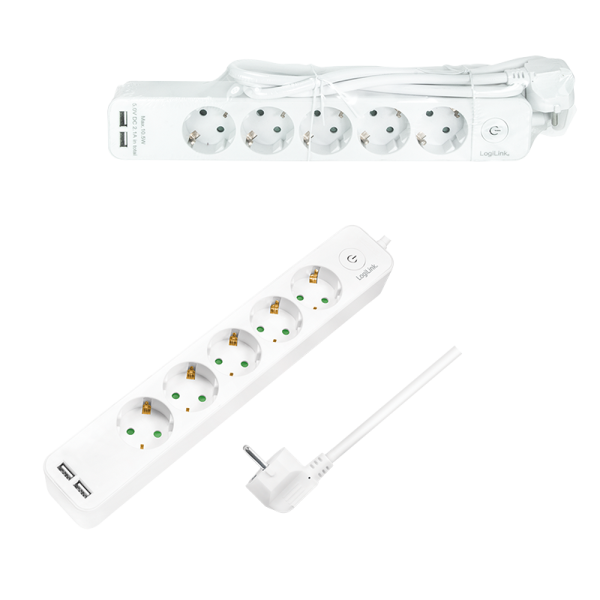 Logilink produžni kabl 5 mesta, 2 USB, prekidač, 1.5m, beli ( 4783 )