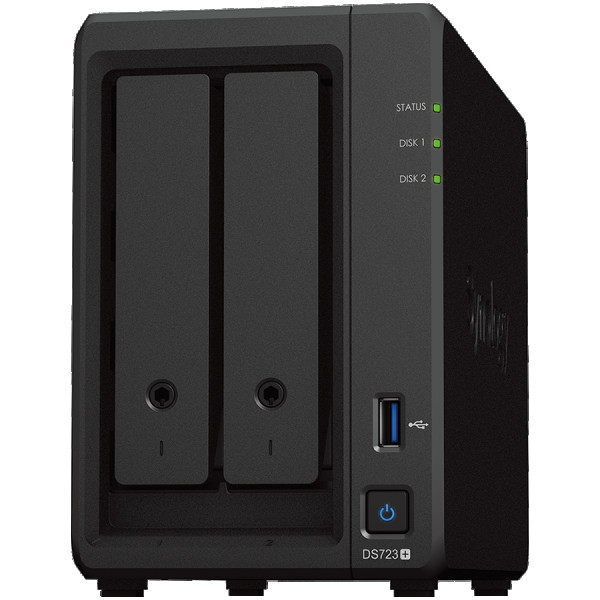 Synology DS723+, Tower, 2-Bays 3.5 SATA HDDSSD, 2 x M.2 2280 NVMe SSD, CPU AMD Ryzen R1600 dual-core (4-thread), max. boost up to 3.1 GHz, 