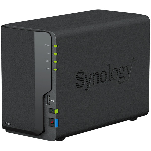 Synology DiskStation DS223, Tower, 2-bays 3.5 SATA HDDSSD, CPU 4-core 1.7 GHz, 2 GB DDR4 non-ECC, RJ-45 1GbE LAN Port, 3 x USB 3.2 Gen 1 Po