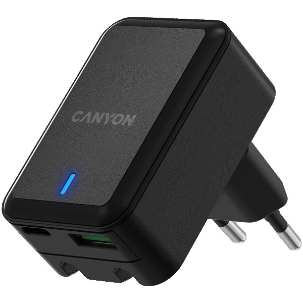 CANYON H-20?, PD 20WQC3.0 18W WALL Charger with 1-USB A+ 1-USB-C   Input: 100V-240V, Output: 1 port charge: USB-C:PD 20W (5V3A9V2.22A12V1.6