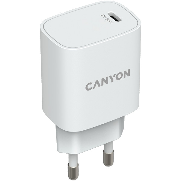 CANYON H-20, PD 20W Input: 100V-240V, Output: 1 port charge: USB-C:PD 20W (5V3A9V2.22A12V1.67A) , Eu plug, Over- Voltage ,  over-heated, ov