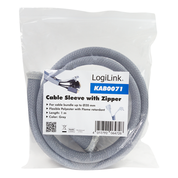 LogiLink  fleksibilna zaštita za kablove sa rajfešlusom 1m x 30mm siva ( 4673 )