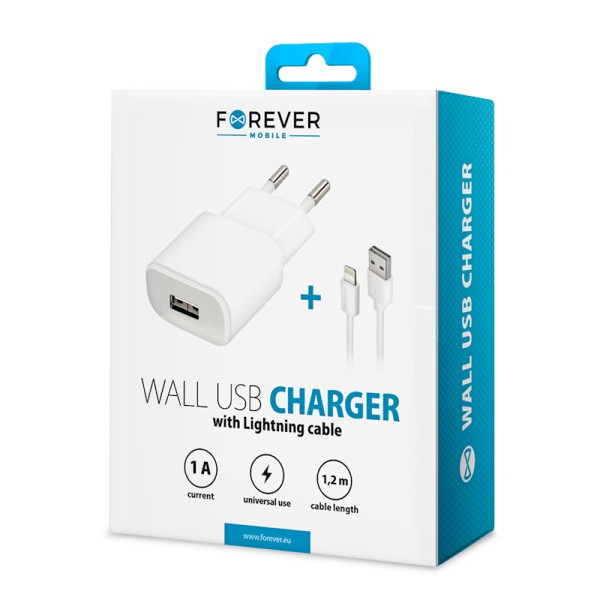 Forever TC-01 charger 1x USB 1A white + Lightning cable