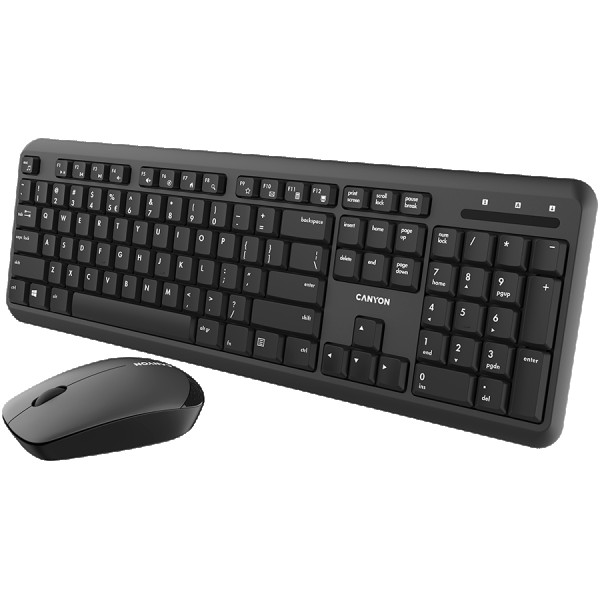 CANYON SET-W20, Wireless combo set,Wireless keyboard with Silent switches,105 keys,AD layout,optical 3D Wireless mice 100DPI, black ( CNS-H