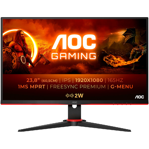 AOC Monitor LED 24G2SPAEBK Gaming 165Hz (23.8'' 1920x1080, IPS, 300cdm˛, 1ms, 2xHDMI, 1 x VGA, 1xDP, Tilt) Black-Red, 3y ( 24G2SPAEBK ) 