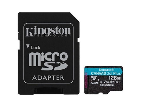 Micro SD Kingston 128GB Canvas GoPlus Class10 UHS-I U3 V30 A2, SDCG3128GB