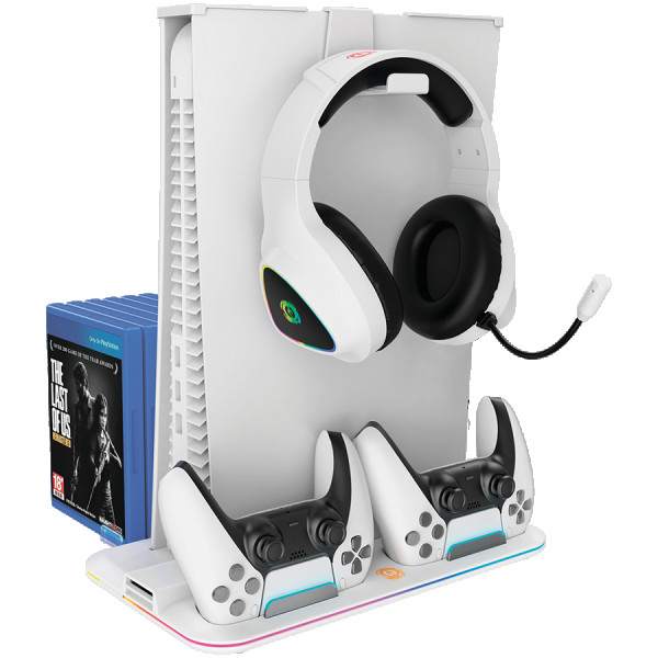 CANYON CS-5, PS5 Charger stand, with RGB light, 315*185*28mm, with 23CM+0.5cm cable, 475±10g, White ( CND-CSPS5W ) 