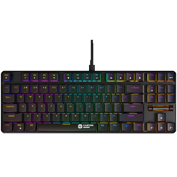 CANYON Cometstrike GK-50, 87keys Mechanical keyboard, 50million times life, GTMX red switch, RGB backlight, 20 modes, 1.8m PVC cable, metal