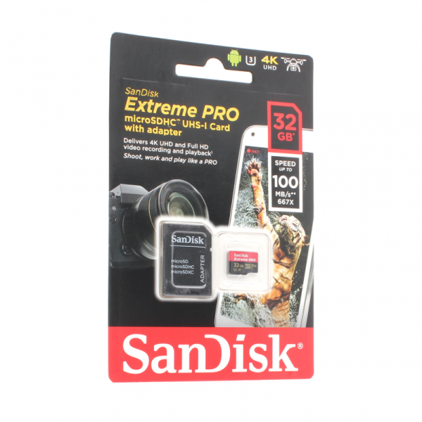 Mem. Kartica SanDisk SDHC 32GB Micro Extreme Pro 100MB/s C10 V30 U3+SD adaperom