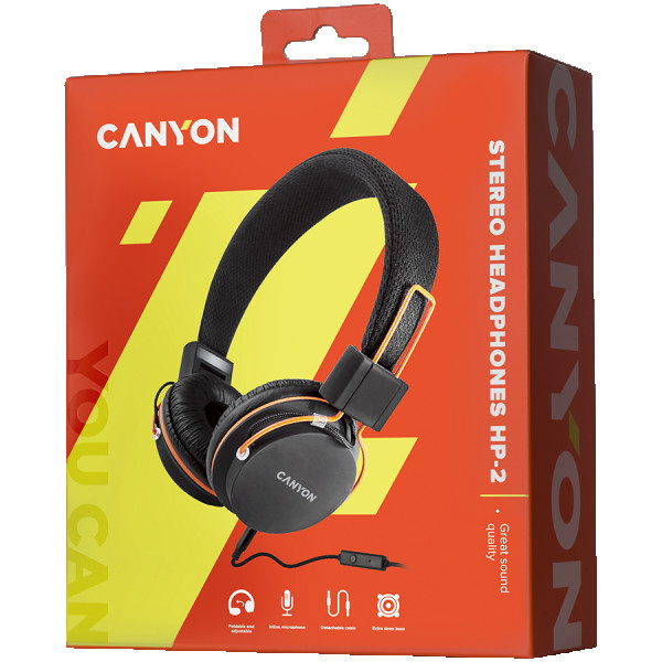CANYON HP-2 headphones, detachable cable sa mikrofonom, foldable, black, cable length 1.2m, 0.118kg, Black ( CNE-CHP2 )