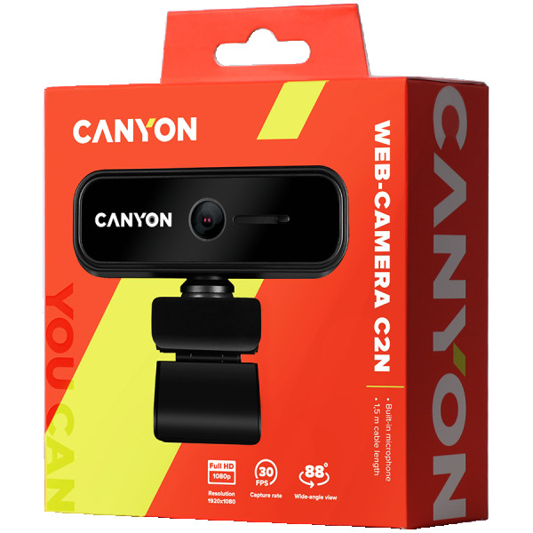 CANYON C2N 1080P full HD 2.0Mega fixed focus webcam with USB2.0 connector, 360 degree rotary view scope, built in MIC, Resolution 1920*1080