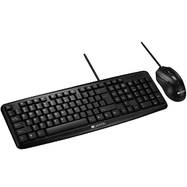 CANYON USB standard KB,  104 keys, water resistant AD layout bundle with optical 3D wired mice 1000DPI,USB2.0, Black, cable length 1.5m(KB)