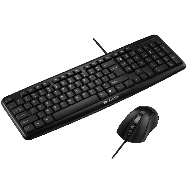 CANYON USB standard KB,  104 keys, water resistant AD layout bundle with optical 3D wired mice 1000DPI,USB2.0, Black, cable length 1.5m(KB)