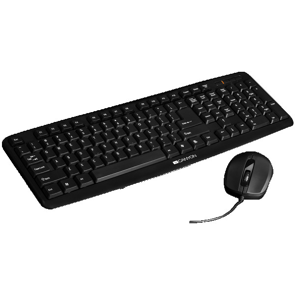 CANYON USB standard KB, 104 keys, water resistant UK layout bundle with optical 3D wired mice 1000DPI,USB2.0, Black, cable length 1.5m(KB)1