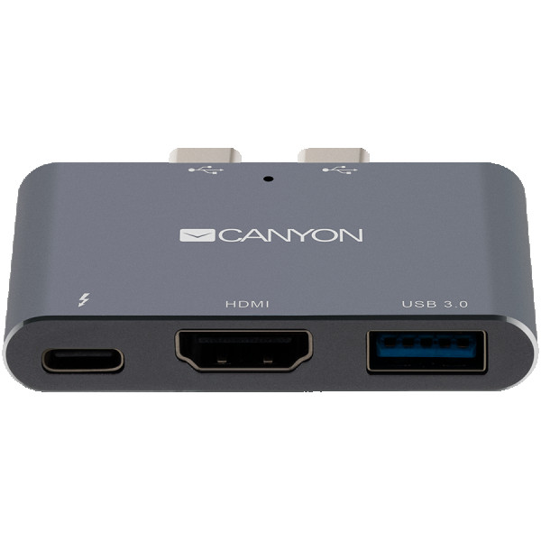 CANYON DS-1 Multiport Docking Station with 3 port, with Thunderbolt 3 Dual type C male port, 1*Thunderbolt 3 female+1*HDMI+1*USB3.0. Input 
