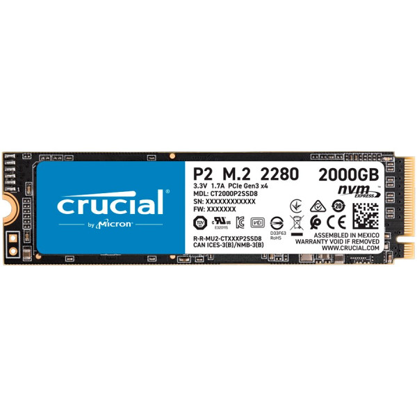 Crucial SSD Crucial P2 2000GB 3D NAND NVMe PCIe M.2 SSD, 24001900 MBs, EAN: 649528902320 ( CT2000P2SSD8 )