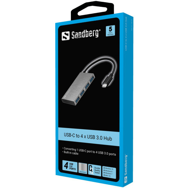 USB HUB 4 port Sandberg Pocket USB C - USB 3.0 136-20
