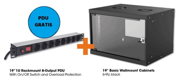 Intellinet zidni ormar 9U560mm + PDU sa 8 ulaza, crni