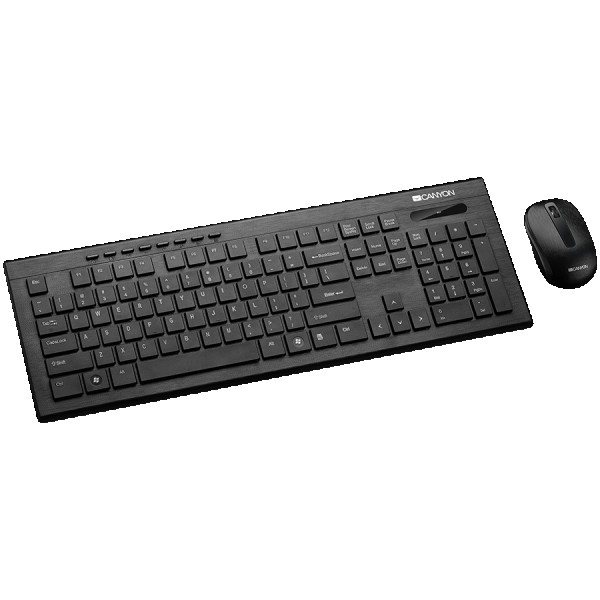 CANYON Multimedia 2.4GHz wireless combo-set, keyboard 104 keys, slim and brushed finish design, chocolate key caps, US layout (black); mous