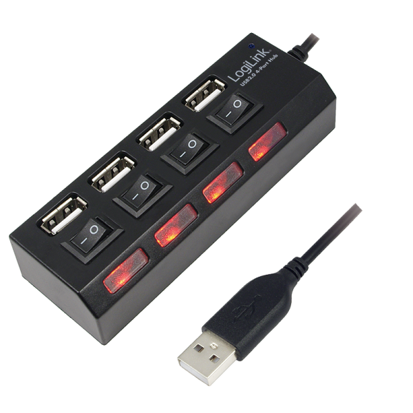 Logilink USB 2.0 HUB, 4-port, On/Off, crni ( 4430 )