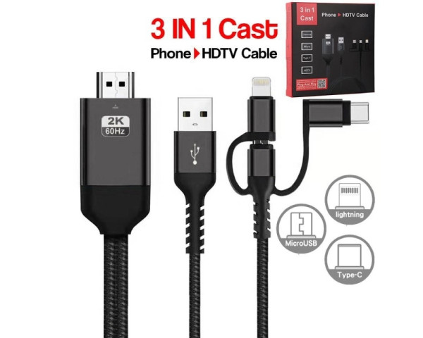 FAST ASIA Kabl HDMI 2K na (Micro+Tip C+Iphone) povezuje TV+mob 2m