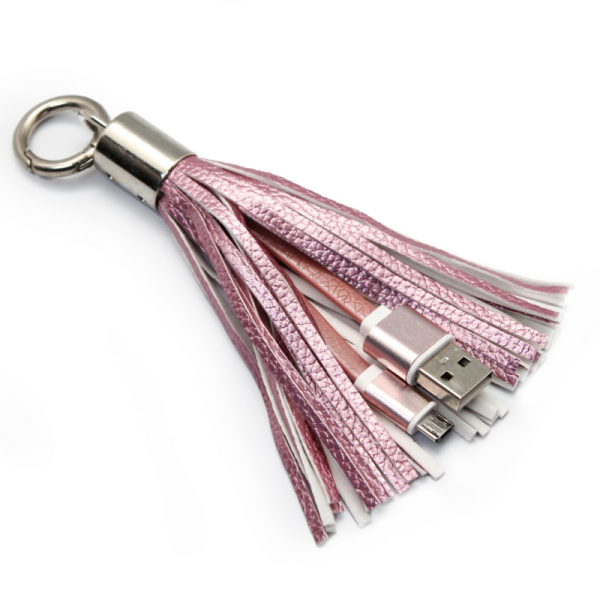 Data kabl sa priveskom micro USB roze