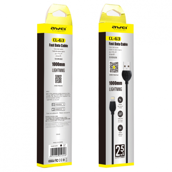 Data kabl AWEI CL-63 iphone lightning 1m crni