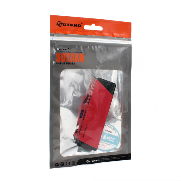 Adapter Type C na HDMI 2xUSB 3.0 PD (Type C) SOTAKO ST-C0402 crveni