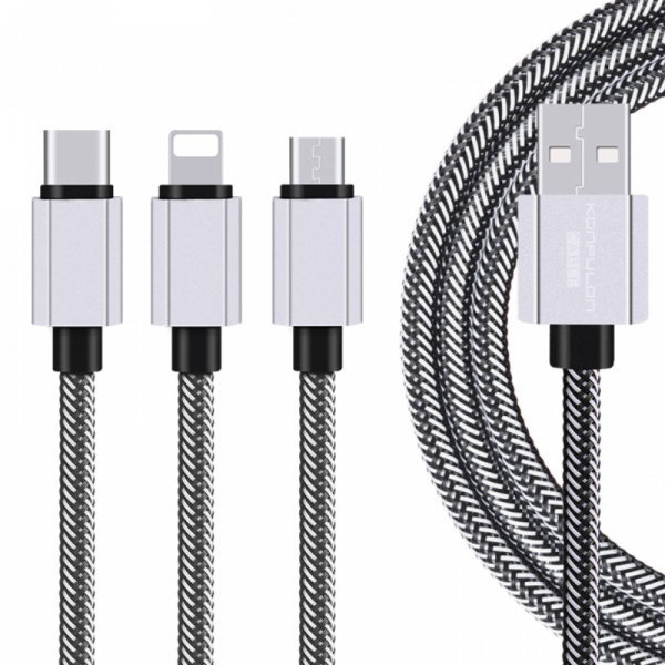 Data kabl KONFULON KFL-S46 3u1 iPhone lightning/Micro/Type C beli 1.5m