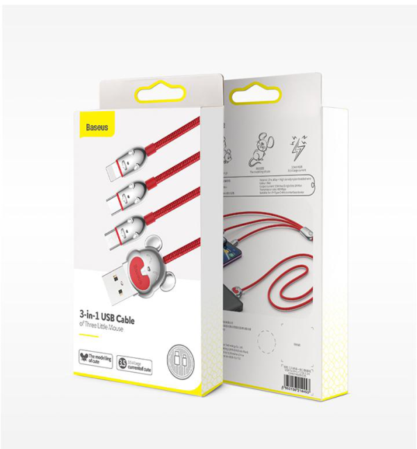 Data kabl Baseus 3in1 za iPhone/micro USB/Type C crveni 1.2m